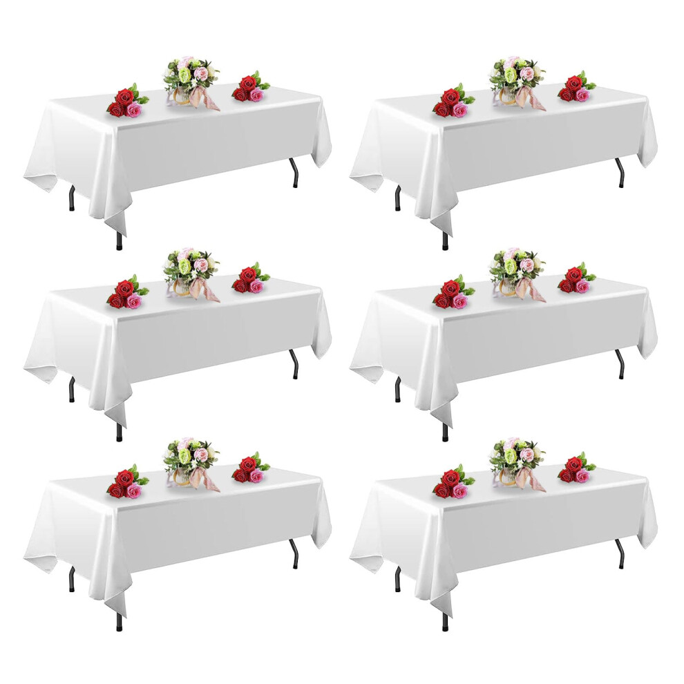 FINDYOU 6 Pack White Table Cloth Rectangle Table 60 x 102 Inch Tablecloths for 6 Foot Rectangle Tables Stain and Winkle Resista