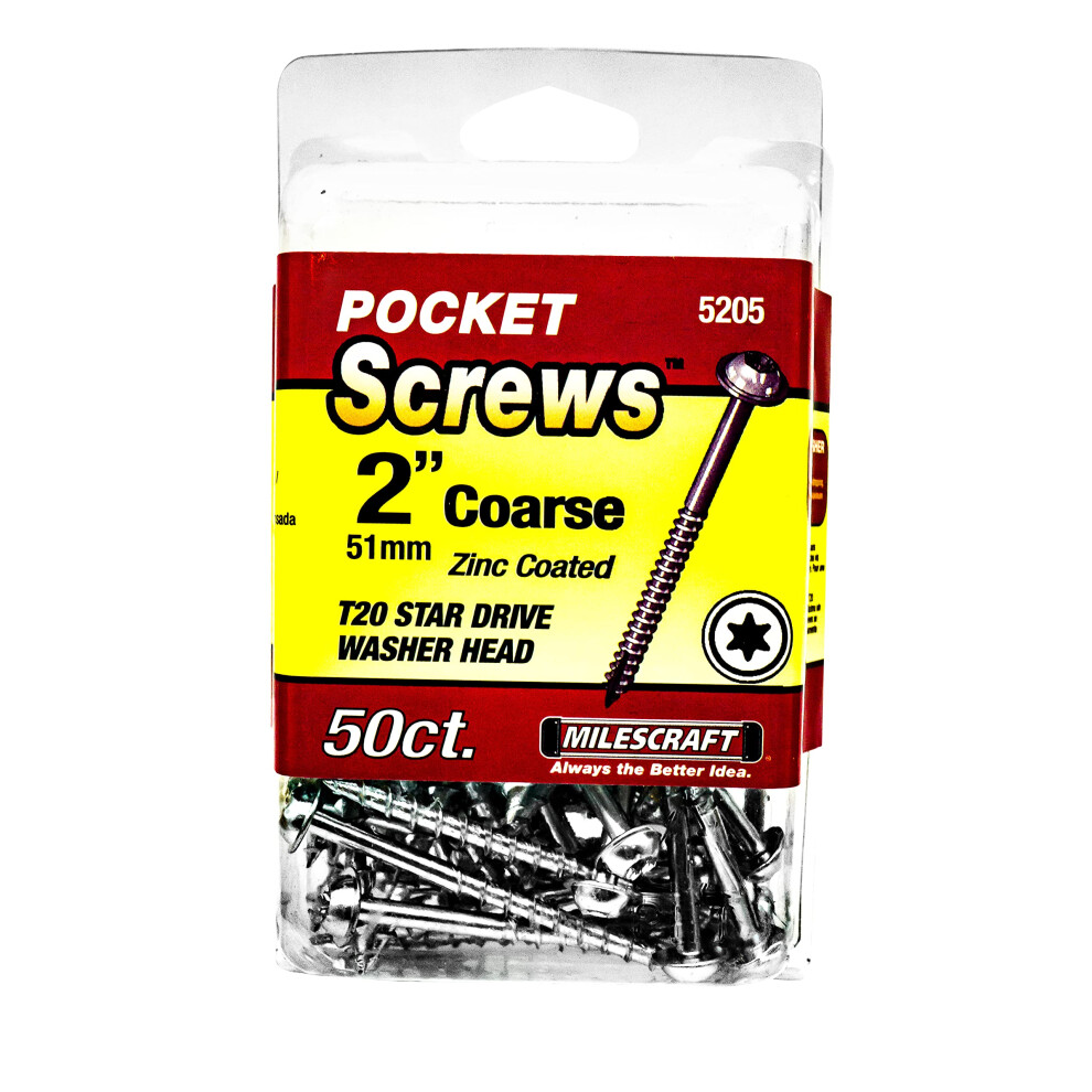 Milescraft 5205 Wood Pocket Hole Screws - #7 x 2" Washer Head with Coarse Thread (50pc.), Torx Drive Self-Tapping, for Indoor Use - Image 2