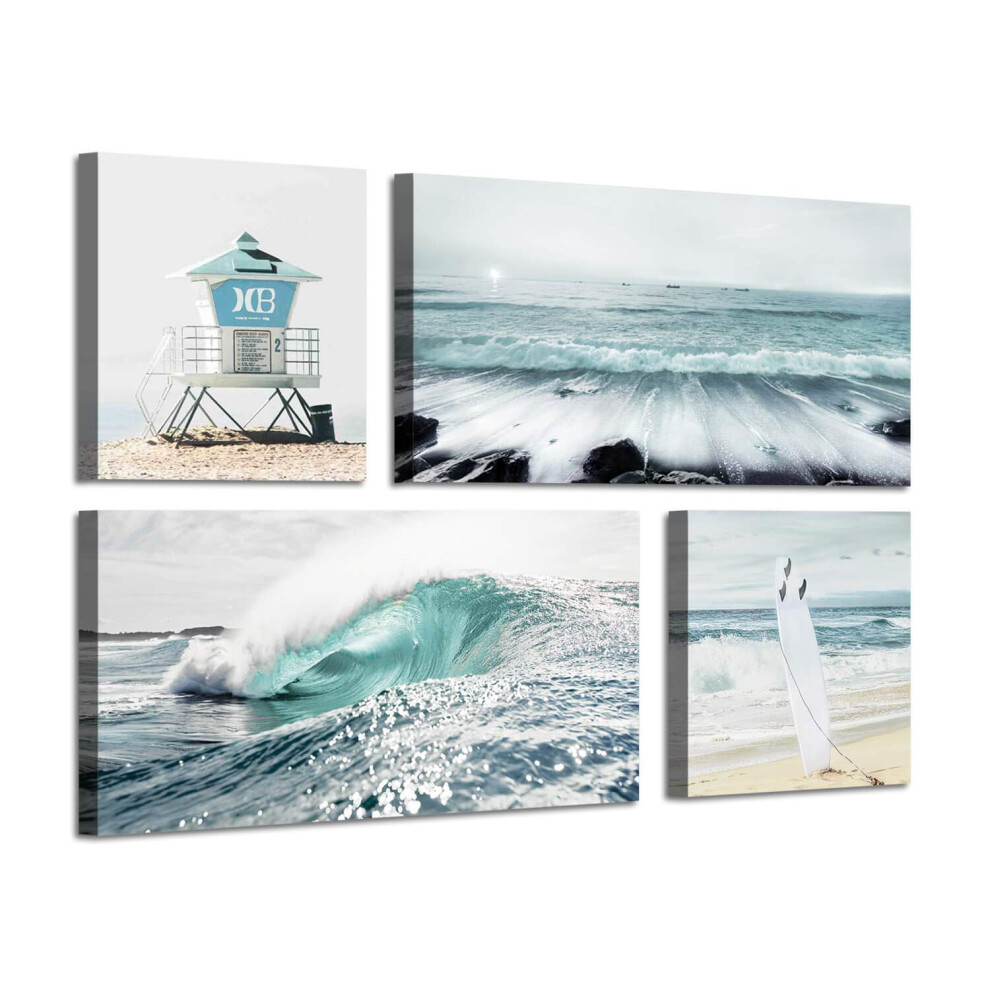 ARTISTIC PATH Beach Canvas Wall Art Print: Shoreline Guard & Surfboard Picture Graphic Art Painting for Wall Decor (Overall 36 W x 24 H