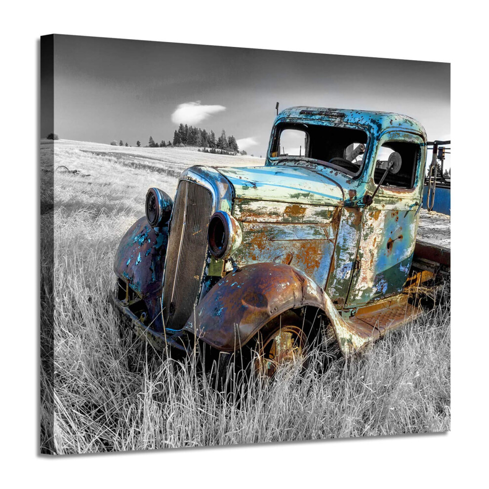 ARTISTIC PATH Rusty Car Canvas Wall Art: Old Truck Pictures Paintings Print on Canvas Artwork for Bedrooms (24 W x 18 H MultiSized)