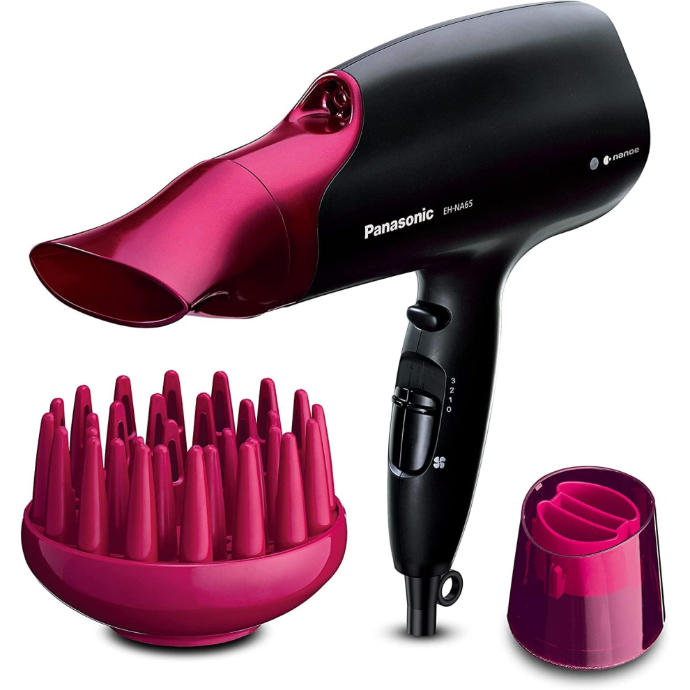 Panasonic EH-NA65 Nanoe Hair Dryer with Diffuser, Quick Dry & Styling Nozzle - Visibly Improved Shine (Pink), Gifts for