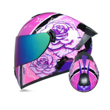 TRIPERSON fuldansigt motorcykelhjelm DOT-godkendt motorcykel knallert Street Bike Racing styrthjelm m?nd og kvinder (rose farve spejl medium)