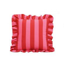(Red + Pink) Stripe Ruffled Throw Pillow Covers, Soft Velvet Cushion Covers with Ruffle