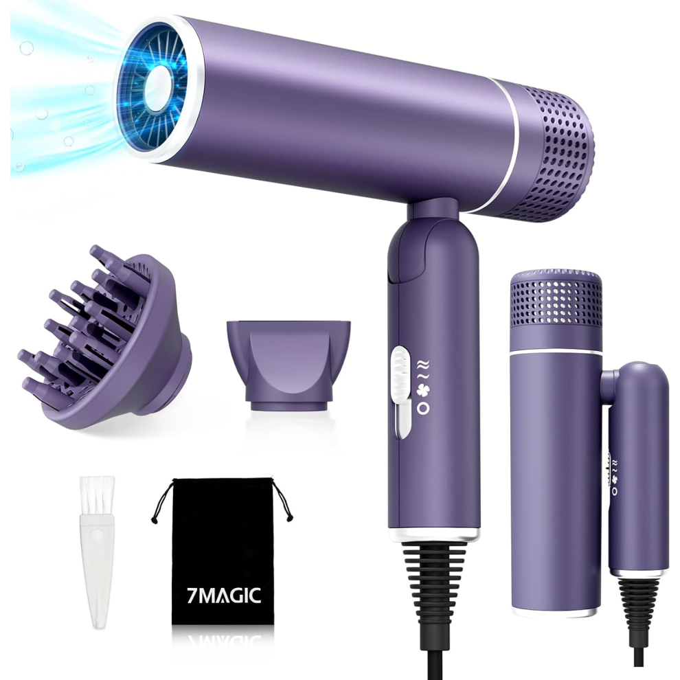 7Magic Hair Dryer, Diffuser Hairdryer, Blow Dryer For Women, Travel Hair Dryer, Ionic Hairdryer, Lightweight Blow Dryer, Low M