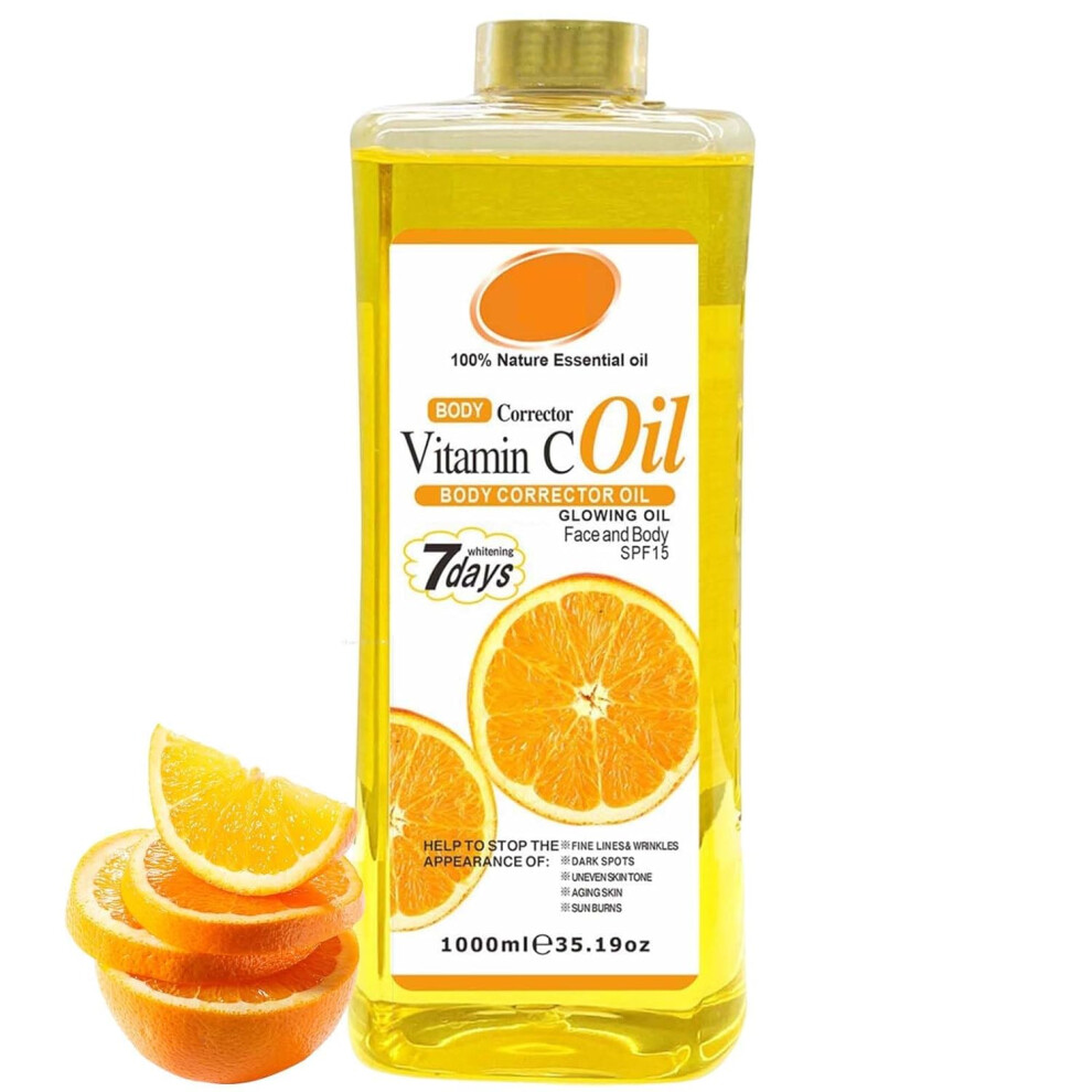 Veet Gold Orange Vitamin C Oil Body Corrector Oil 1000mL | Glowing Skin | SPF-15 | Hydrating Skincare Oil for Spot Reduction | Face & Body Moisturizer