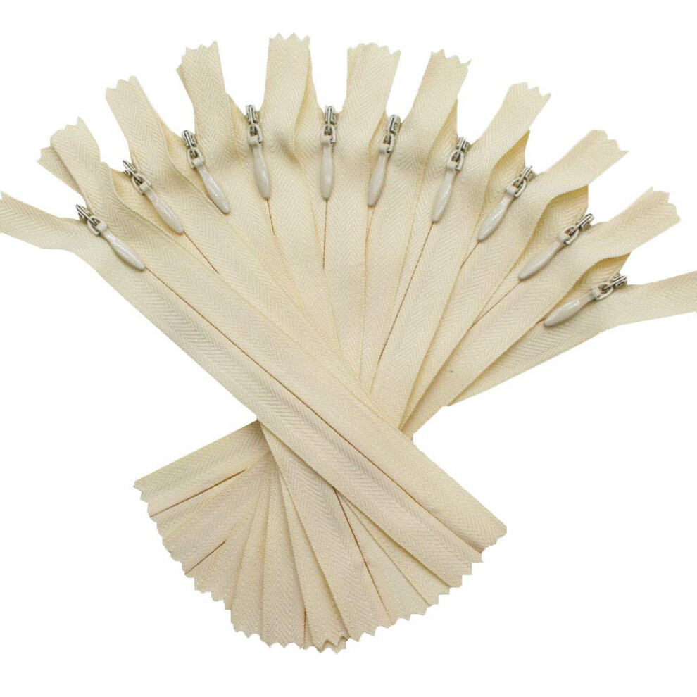 YaHoGa Lot de 10 fermetures   clair invisibles de 17,8 cm pour couture, v  tements, oreillers, tailleur, artisanat (beige 17,8 cm)
