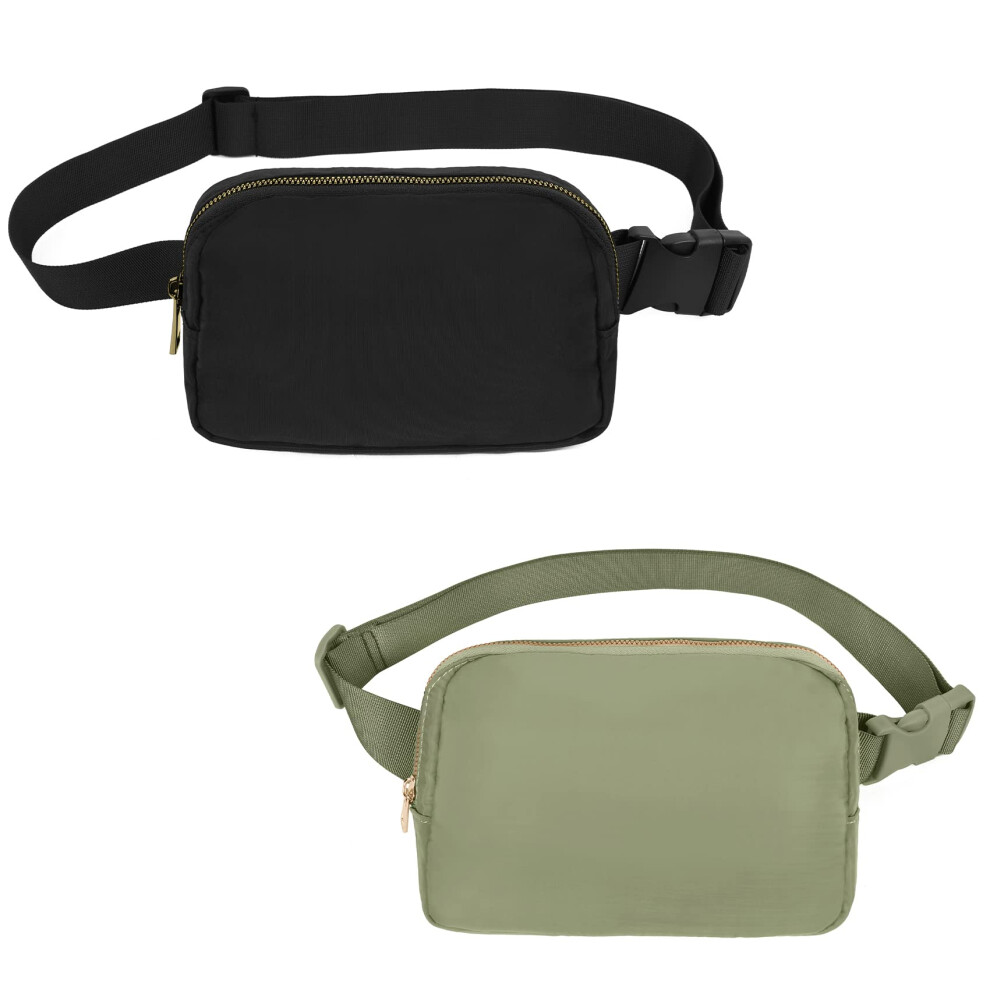 Vorolo 2-Pack Heuptas Crossbodytas Voor Dames En Heren Heuptas Cadeau Voor Dames Heuptas Met Verstelbare Band Voor Sport Zwart + Kaki Groen-image