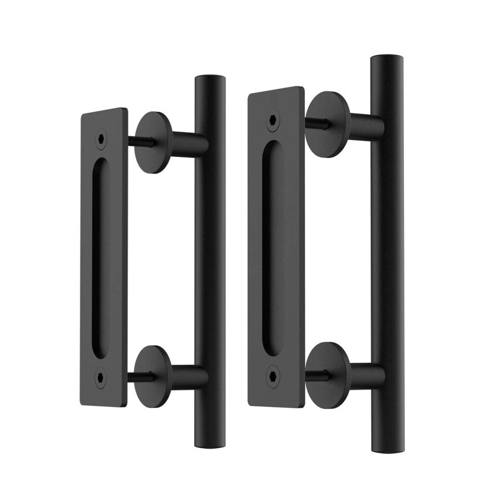 Winsoon 2Pcs 12Sliding Barn Door Handles Black Hardware With Flush Finger Pull Doublesided Design Pull And Flush Barn Door H 751105795888