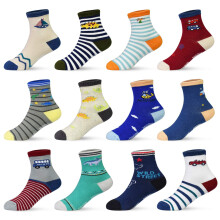 SkiBeaut Toddler Socks 12 Pairs Non Slip Skid Socks For Kids Baby Girls Boys Grips 12-36 Months Cotton Crew Socks For 1-3 Years Old Baby