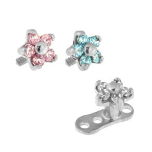 (Aqua) G23 Grade Titanium 5 CZ Studded Flower Dermal Anchor