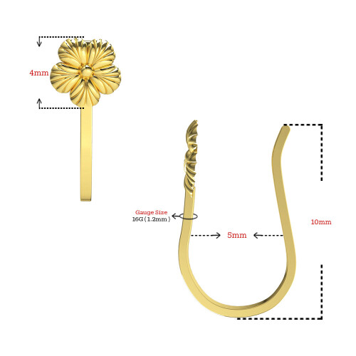 (9K Solid Gold) Solid Yellow Gold Flower Non Piercing Nose Cuff 2