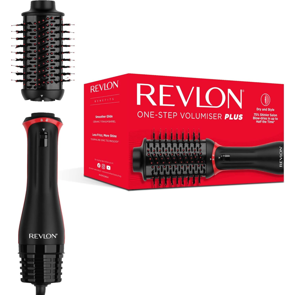 Revlon One-Step Volumiser Plus (Patented Detachable Head, Ceramic Titanium Barrel, Nylon Styling Bristles with Activate