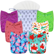 wegreeco Cloth Diapers 6 Pack with 6 Inserts  Washable Cloth Diapers for Babies  One Size Adjustable Reusable Diapers Baby (Girl Prints + 1