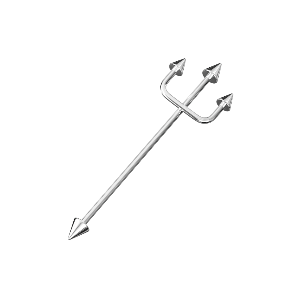 (Gold, Single Piece) 316L Surgical Steel Trident Industrial Barbell-image-OPC-PG9BDCF-NEW