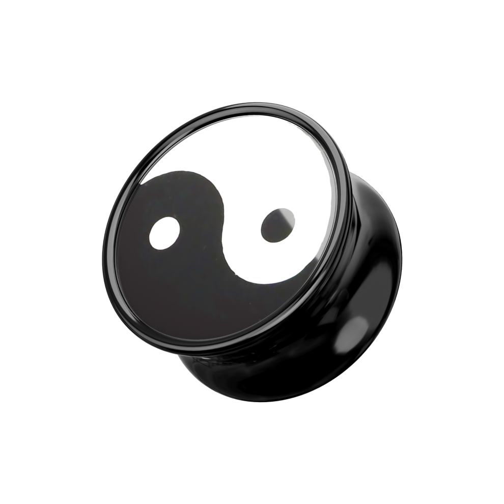 (Ying Yang, Single Piece) UV Printed Double Flared Black Ear Plug-image-OPC-PG9BDDP-NEW