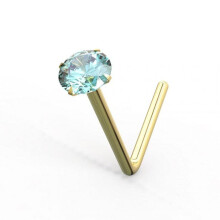 (24G, Aqua) 9K Gold L-Bend Crystal Nose Stud