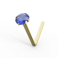 (22G, Dark Blue) 9K Gold L-Bend Crystal Nose Stud