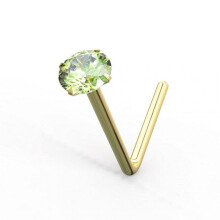 (24G, Peridot) 9K Gold L-Bend Crystal Nose Stud