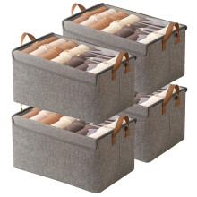 AARAINBOW Closet Clothes Organizer Bins 4 Pc Fabric Storage Box with Steel Frame Foldable Closet Shelf Storage Container with Lid Large F