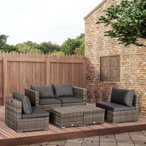 Outsunny Outsunny 8pc Outdoor Patio Furniture Set Weather Wicker Rattan Sofa Chair Grey