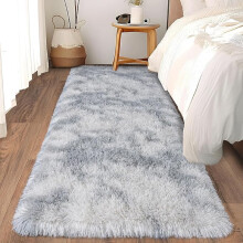 (60cm x 220cm (2ft x 7ft 3")- Runner Rug) Large Shaggy Fluffy Silver Rugs Floor Area Bedroom Living Dining Room Carpet Mat