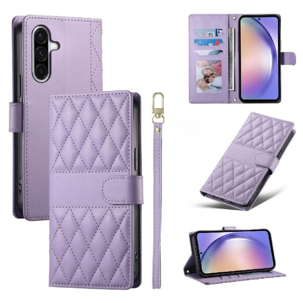 (Purple) Flip Case For Samsung Galaxy A54 5G Shockproof Leather Case Elegant Dual Straps Wallet Purple 764549543359