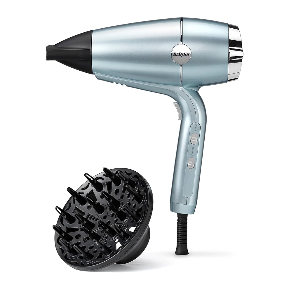BaByliss 2100 Hydro-Fusion Hair Dryer, Smooth Blow-Dry, Ionic Anti Frizz, nozzle and curl diffuser