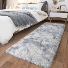 (80cm x 150cm (2ft 6" x 5ft)- Large Floor Mat Runner Rug) Large Shaggy Fluffy Silver Rugs Floor Area Bedroom Living Dining Room Carpet Mat