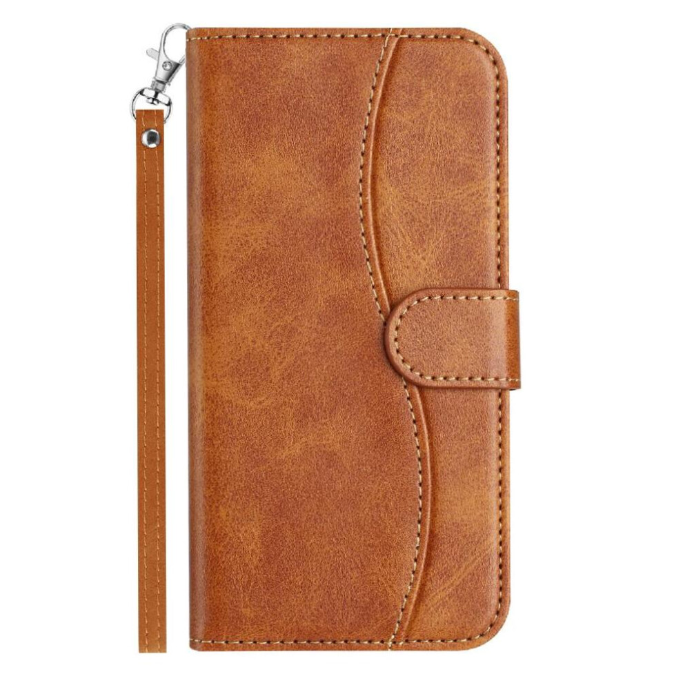 (Brown) Flip Case For Samsung Galaxy S24 Ultra Pu Leather Shockproof Colorful Card Slots Holder Wrist Strap Brown 764549544530