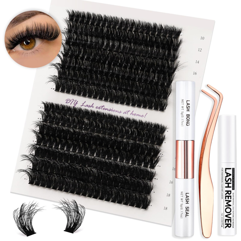 Vznffur Fluffy Lash Extension Kit 280Pcs Thick Eyelash Extension Kit 60D 80D Mix 10-18Mm Volume Cluster Lashes Kit With Lash Bond And Seal L