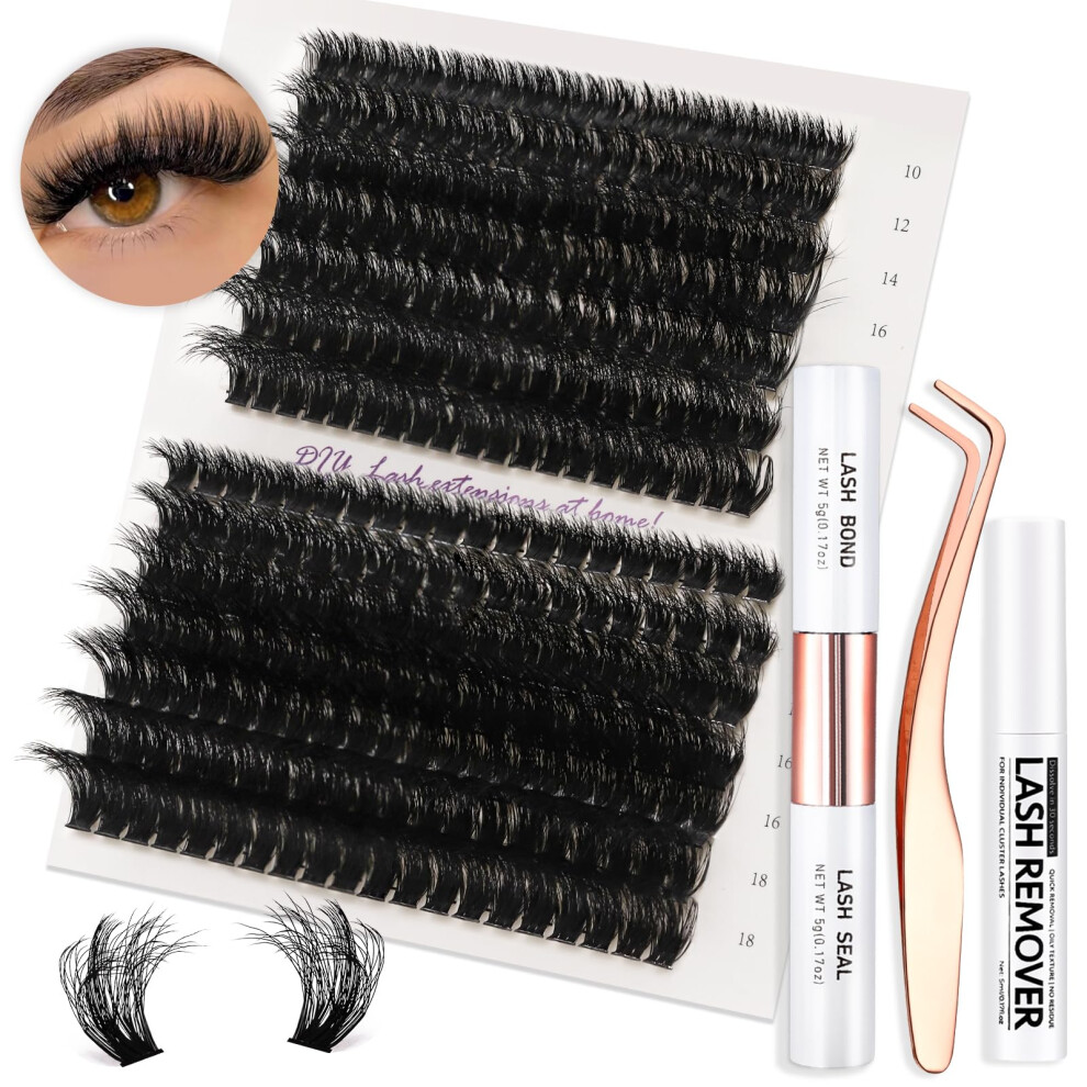 Vznffur Fluffy Lash Extension Kit 280Pcs Thick Eyelash Extension Kit 80D 100D Mix 10-18Mm Volume Cluster Lashes Kit With Lash Bond And Seal