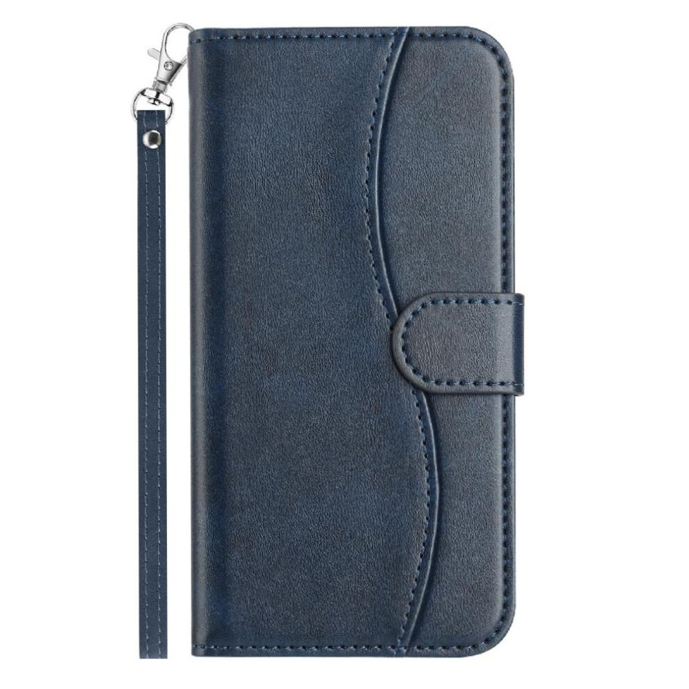 (Blue) Flip Case For Samsung Galaxy S23 Ultra Card Slots Holder Wrist Strap Pu Leather Colorful Shockproof Blue 764549544608