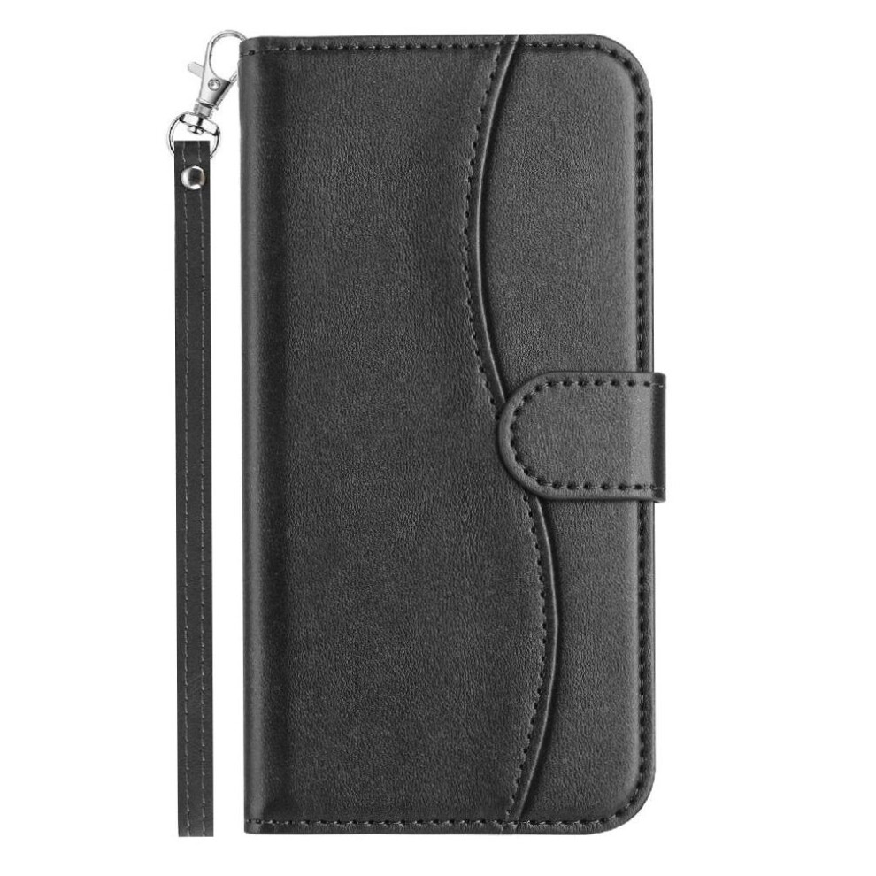 (Black) Flip Case For Samsung Galaxy S21 Plus Wrist Strap Pu Leather Colorful Card Slots Holder Shockproof Black 764549544875