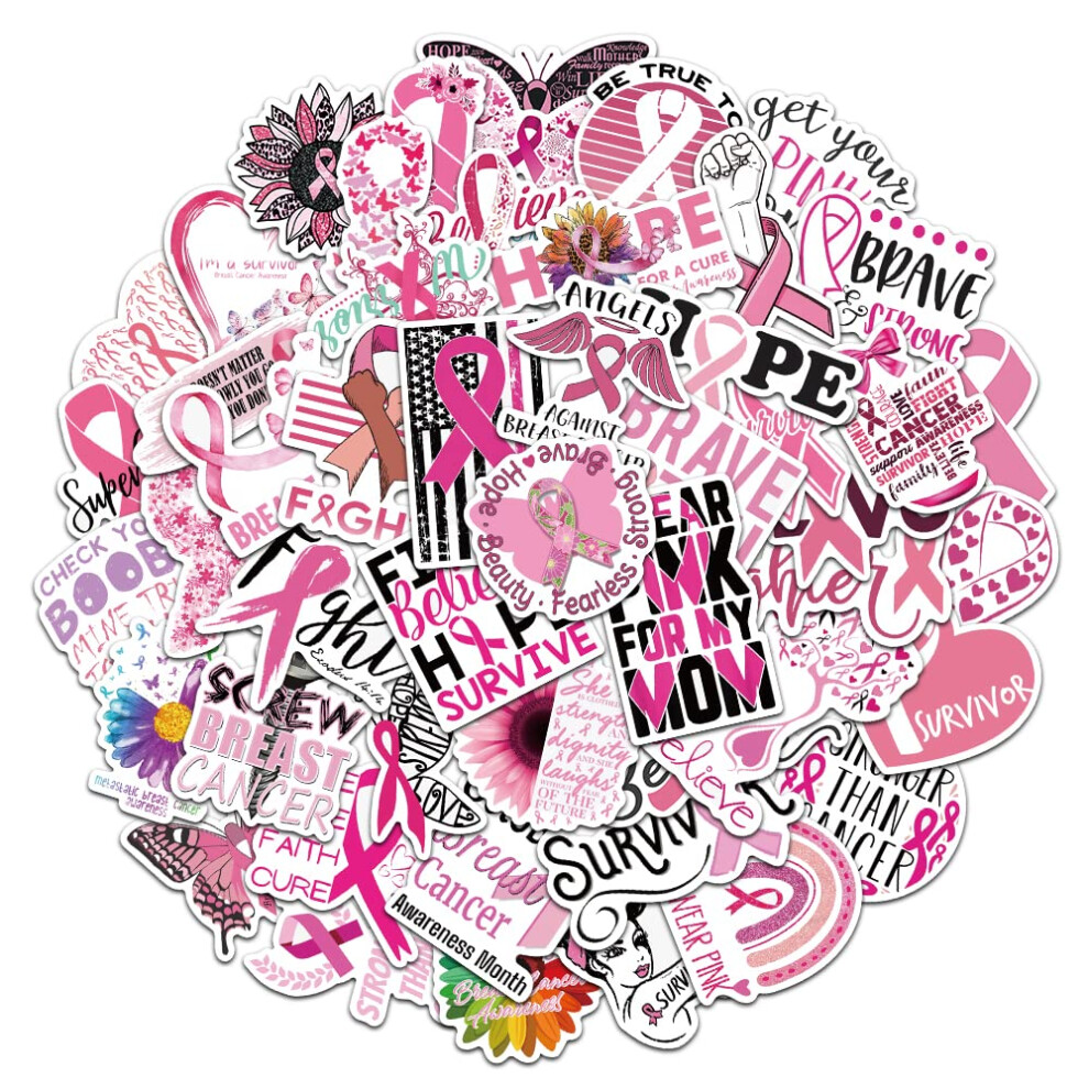 Breast Cancer Awareness Stickers 50 Pcs  Pink Ribbon Vinyl Decal  Sticker Pack Perfect for MacBook  Water Bottle  Laptop  Phone