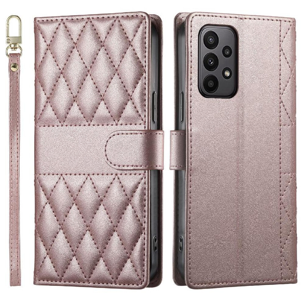 (Pink) Flip Case For Samsung Galaxy M13 4G Dual Straps Elegant Wallet Leather Case Shockproof Pink 764549545926