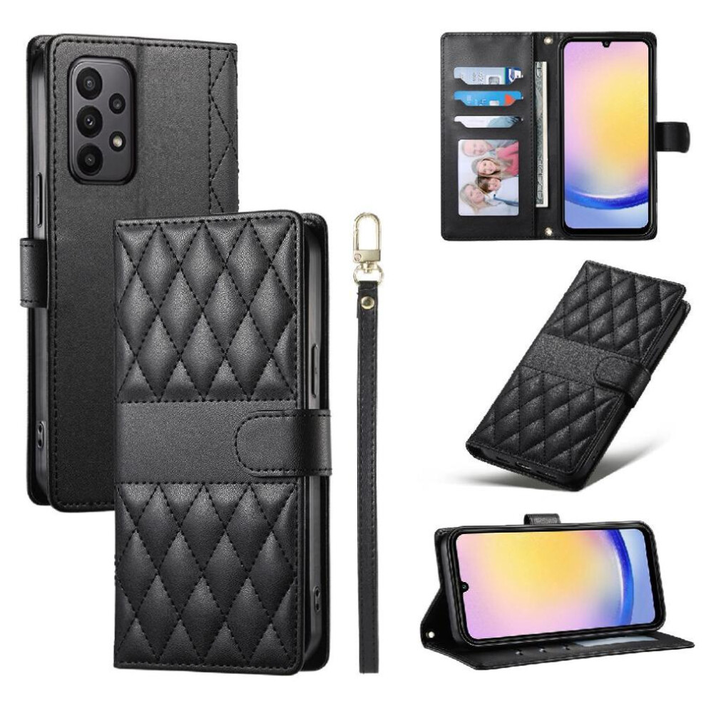 (Black) Flip Case For Samsung Galaxy M13 4G Dual Straps Elegant Wallet Leather Case Shockproof Black 764549545896