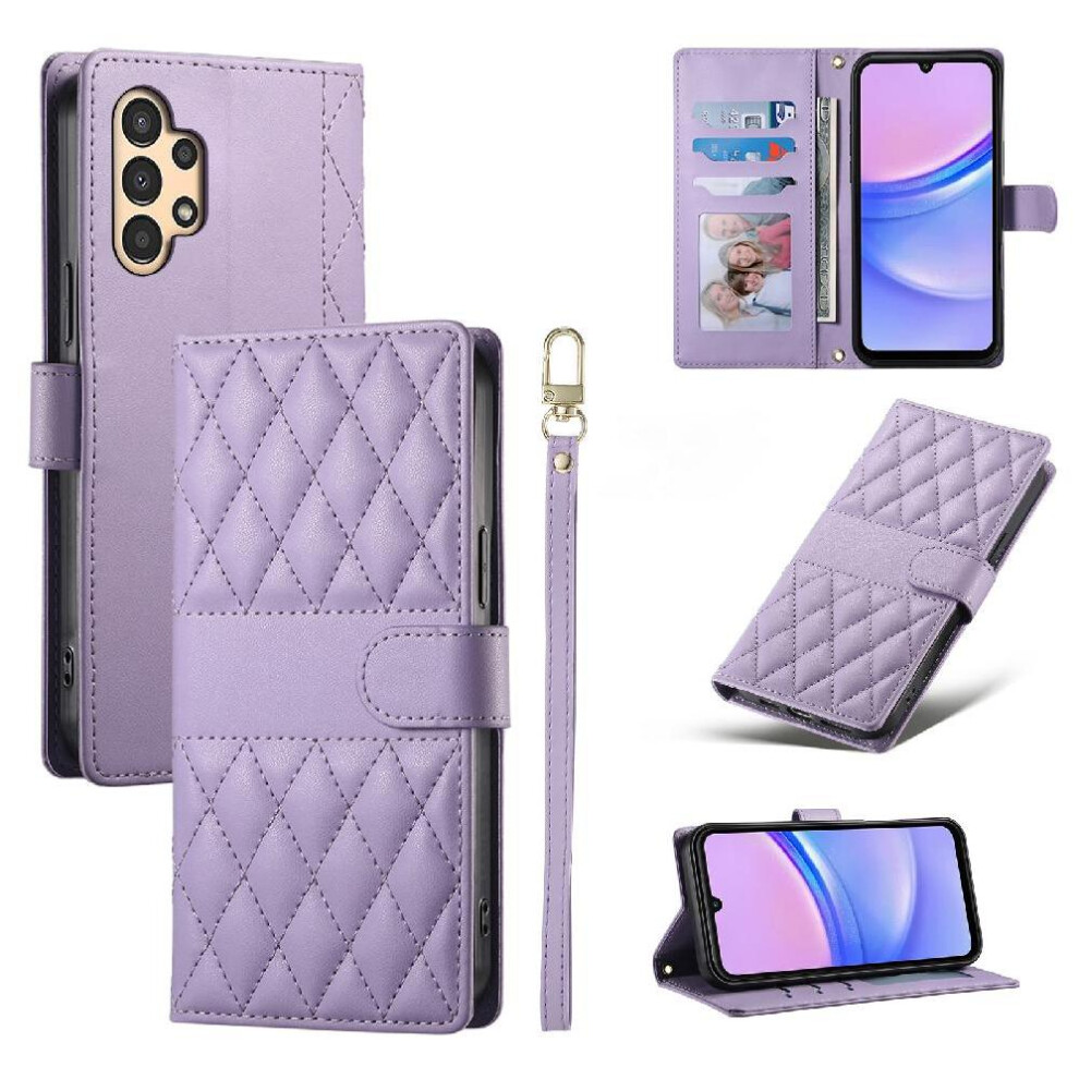 (Purple) Flip Case For Samsung Galaxy M13 5G Elegant Leather Case Dual Straps Wallet Shockproof Purple 764549546350