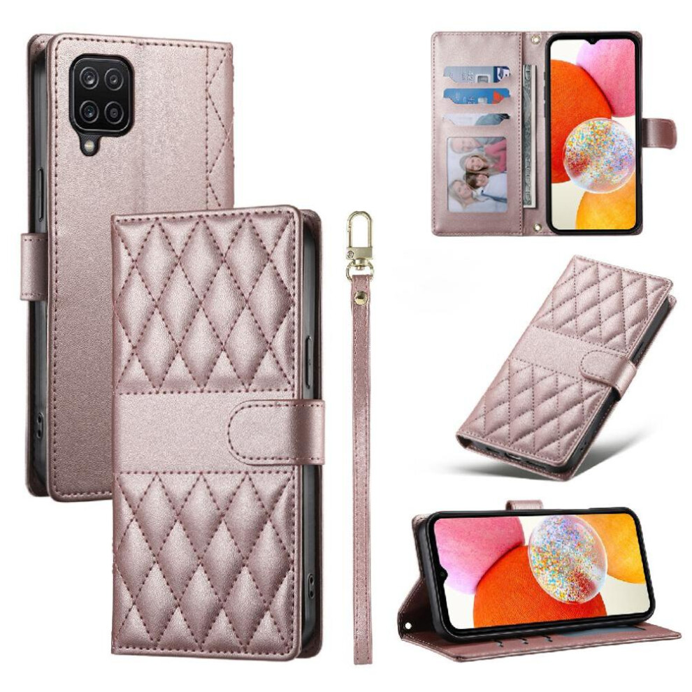 (Pink) Flip Case For Samsung Galaxy A12 Leather Case Shockproof Wallet Elegant Dual Straps Pink 764549546589