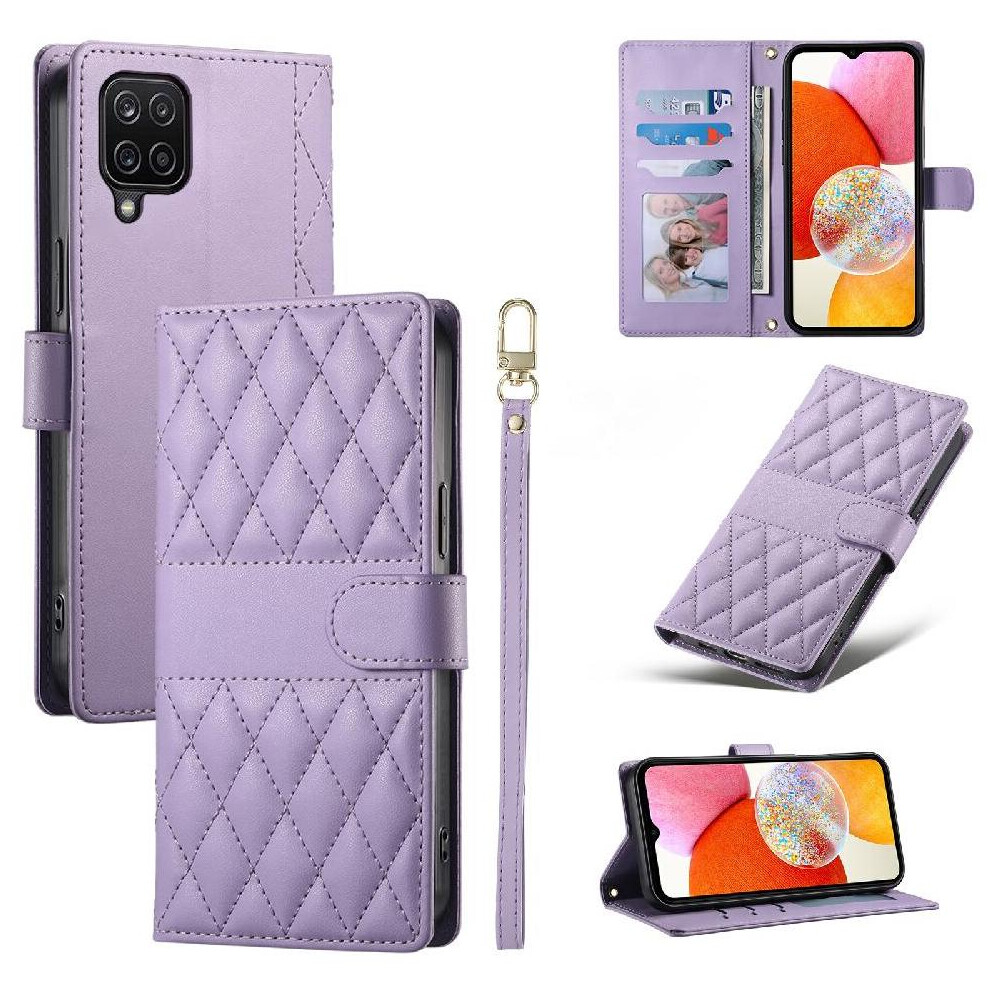 (Purple) Flip Case For Samsung Galaxy A12 Leather Case Shockproof Wallet Elegant Dual Straps Purple 764549546534