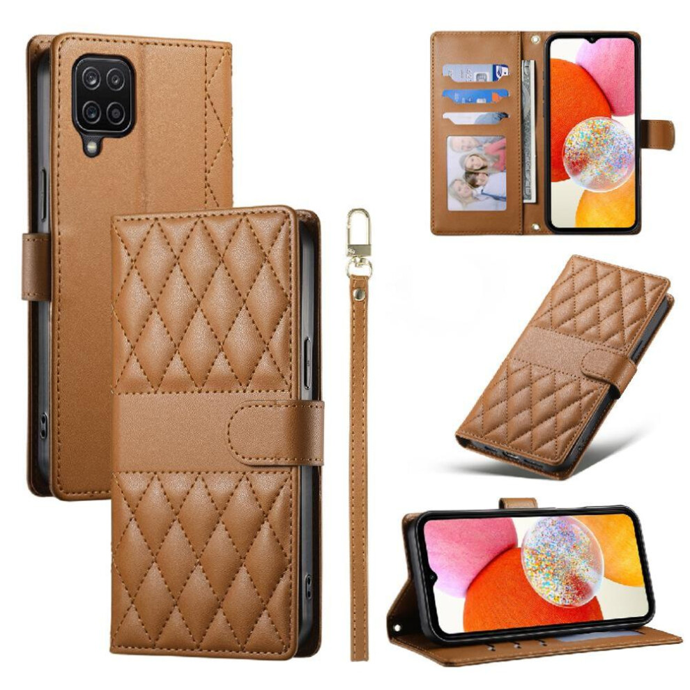 (Brown) Flip Case For Samsung Galaxy A12 Leather Case Shockproof Wallet Elegant Dual Straps Brown 764549546572