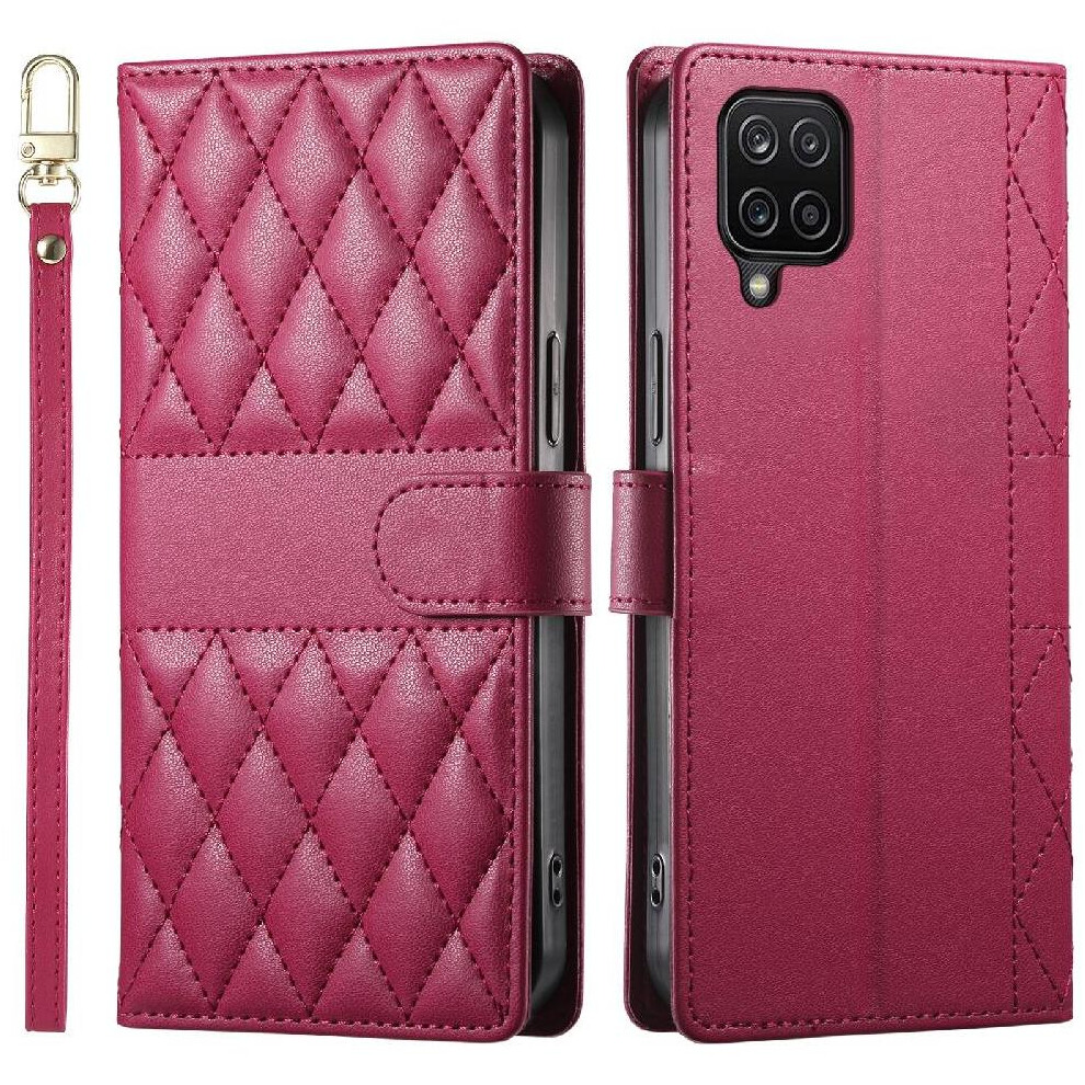 (Red) Flip Case For Samsung Galaxy A12 Leather Case Shockproof Wallet Elegant Dual Straps Red 764549546565