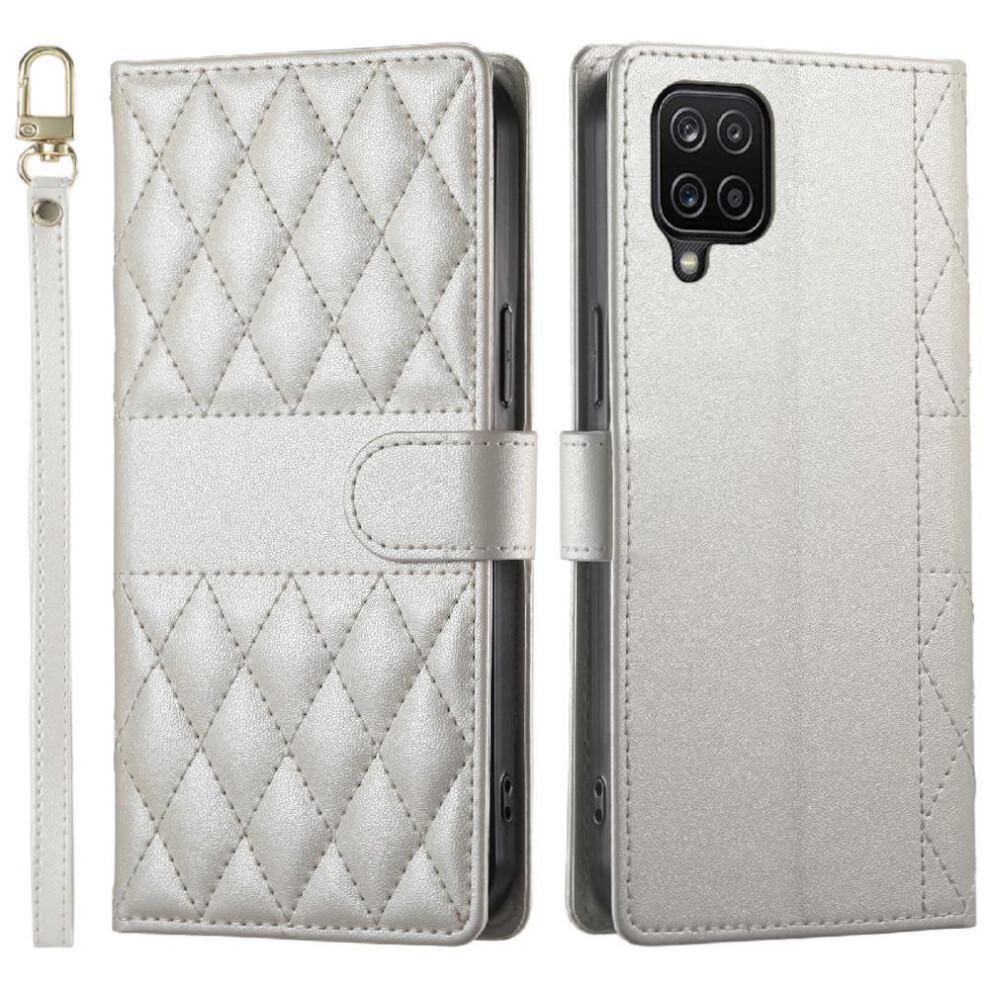 (White) Flip Case For Samsung Galaxy A12 Leather Case Shockproof Wallet Elegant Dual Straps White 764549546541