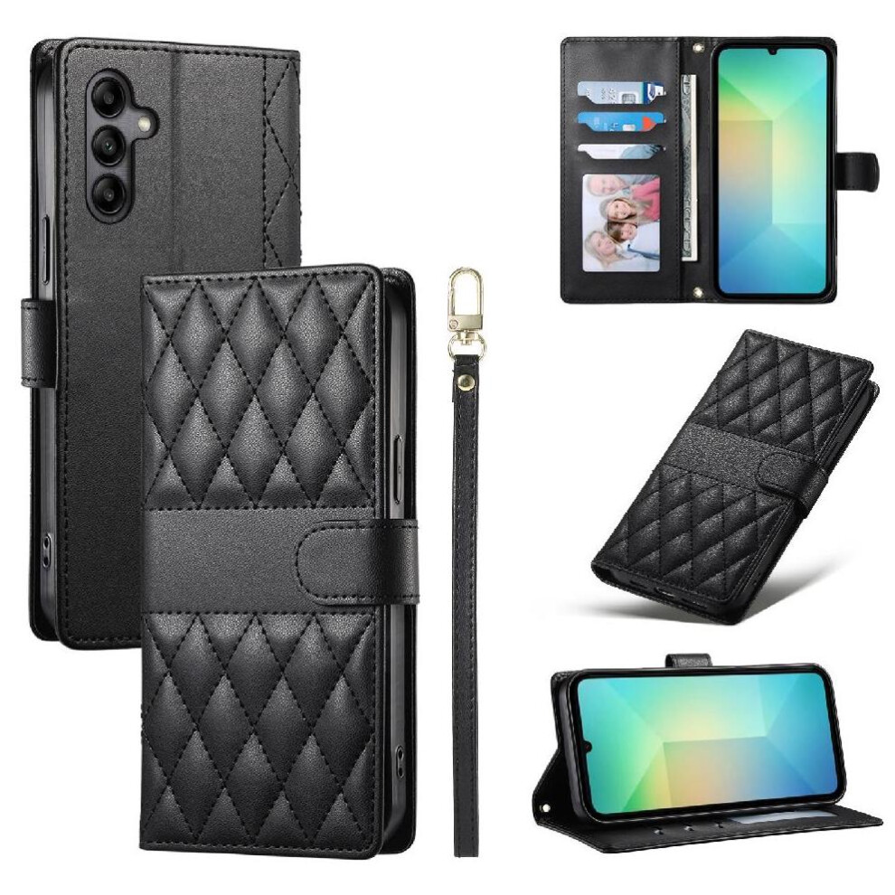 (Black) Flip Case For Samsung Galaxy A05s Leather Case Elegant Dual Straps Wallet Shockproof Black 764549546671