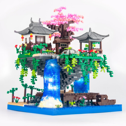 LQPFBSM Cherry Blossom Treehouse Micro Mini Building Block Sets Japanese Bonsai Tree Peach Blossom Pool Architecture Building Model Toy Gift For Adults 2500 Pieces