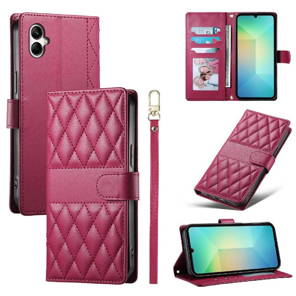 (Red) Flip Case For Samsung Galaxy A05 Leather Case Wallet Dual Straps Elegant Shockproof Red 764549546749