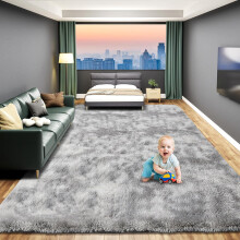 (200cm x 290cm (6ft 7" x 9ft 6")- Extra Large Area Rug For Living Room Bedroom/Indoor Outdoor Carpet ) Large Shaggy Fluffy Silver Rugs Floor Area Bedroom Living Dining Room Carpet Mat
