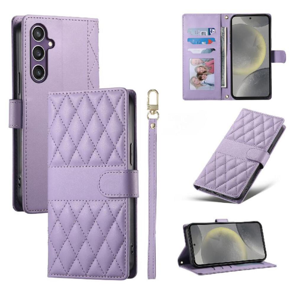 (Purple) Flip Case For Samsung Galaxy S25 Leather Case Shockproof Wallet Dual Straps Elegant Purple 764549547135