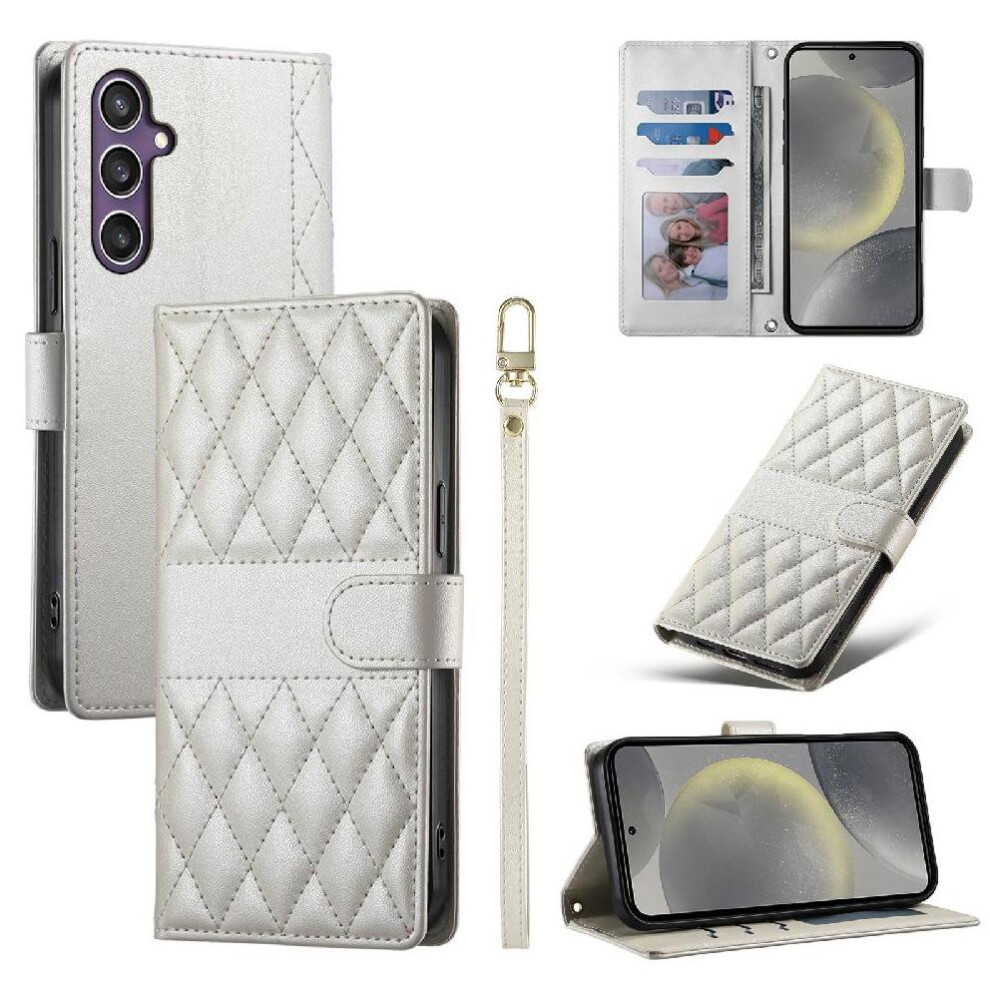 (White) Flip Case For Samsung Galaxy S25 Leather Case Shockproof Wallet Dual Straps Elegant White 764549547142
