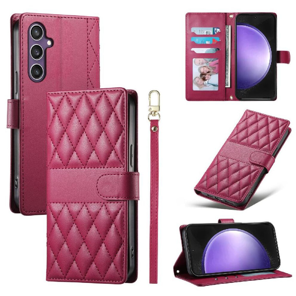 (Red) Flip Case For Samsung Galaxy S23 Fe Dual Straps Shockproof Wallet Leather Case Elegant Red 764549547340