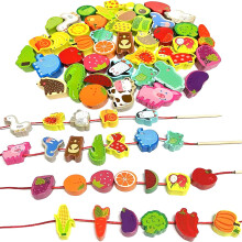 Intsinzi 46 pcs montessori tr? sn?ring perler leget?j til sm?b?rn uddannelsesm?ssige strengdyr frugter g?rd tr?de perler b?rnehave l?ring leget?j